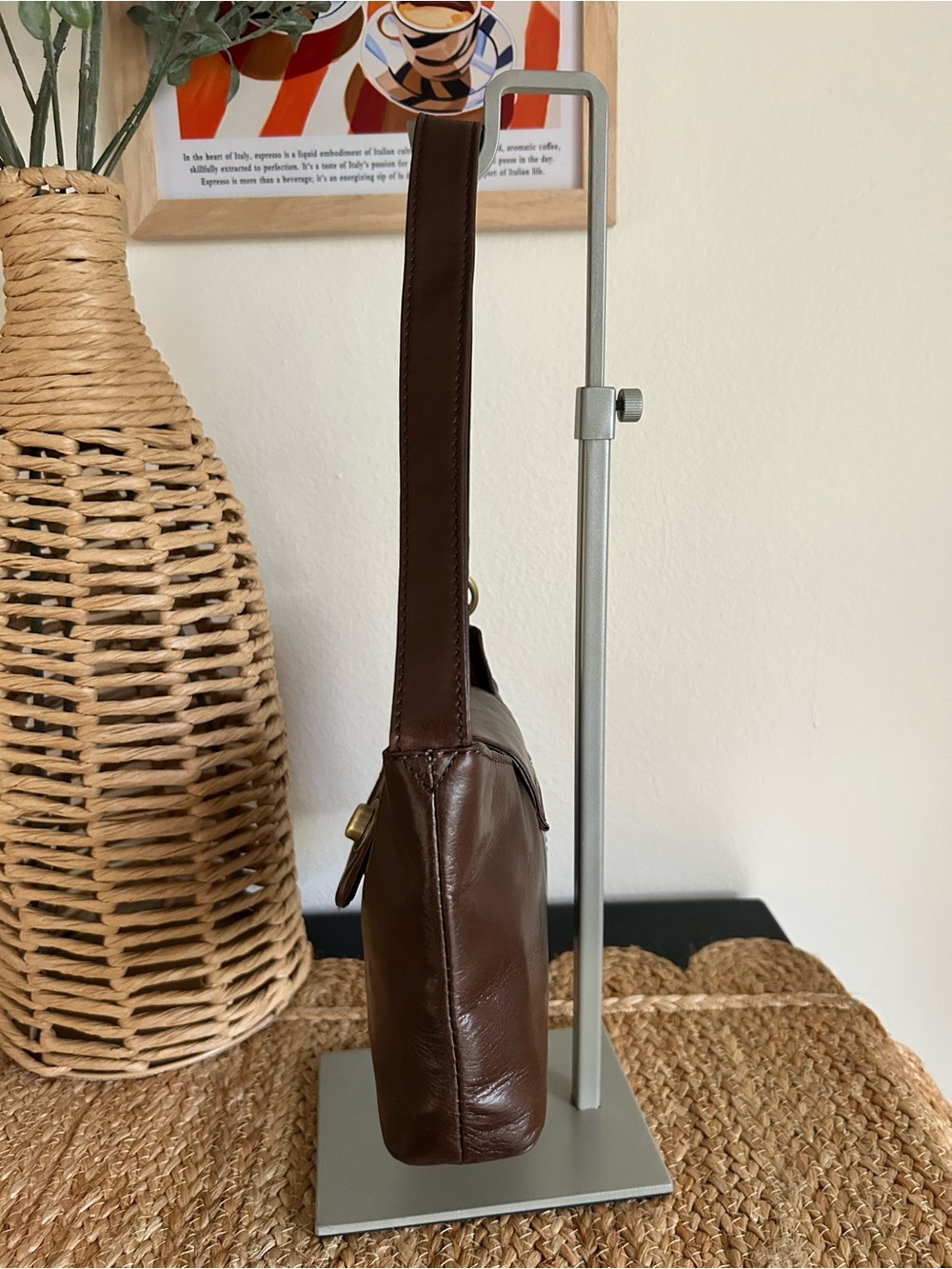 HOBO Mila Brown Leather Turn Lock East West Shoulder Baguette Bag - Picture 4 of 12